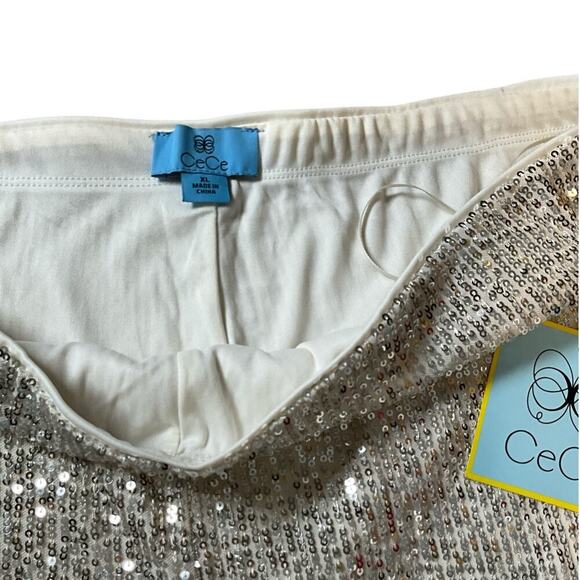 The CeCe Silver Sequin Pants Straight Leg Elastic Waist Band Stretchy X-large - Picture 10 of 14